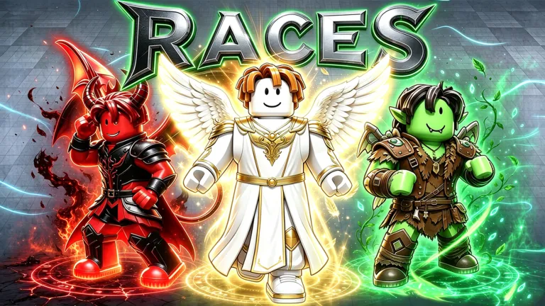 Official RACES event banner with demon, angel and goblin avatars